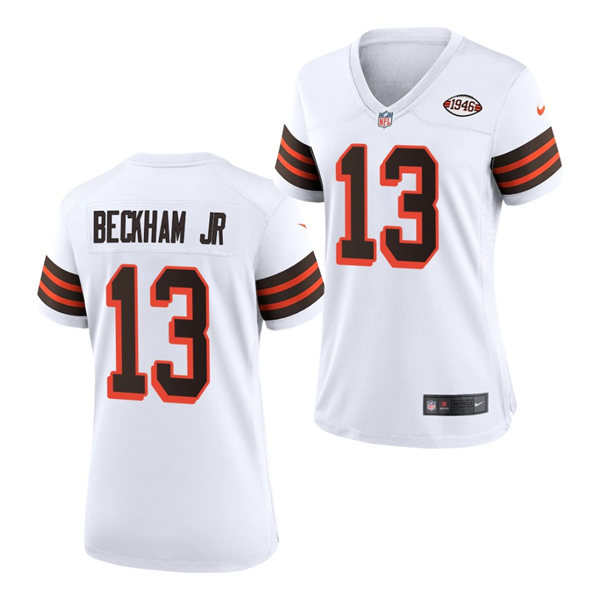 Womens Cleveland Browns #13 Odell Beckham Jr. Nike 2021 White Retro 1946 75th Anniversary Jersey Womens Cleveland Browns #13 Odell Beckham Jr. Nike 2021 White Retro 1946 75th Anniversary Jersey