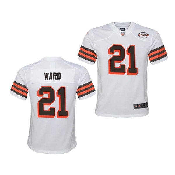 Youth Cleveland Browns #21 Denzel Ward Nike 2021 White Retro 1946 75th Anniversary Jersey Youth Cleveland Browns #21 Denzel Ward Nike 2021 White Retro 1946 75th Anniversary Jersey