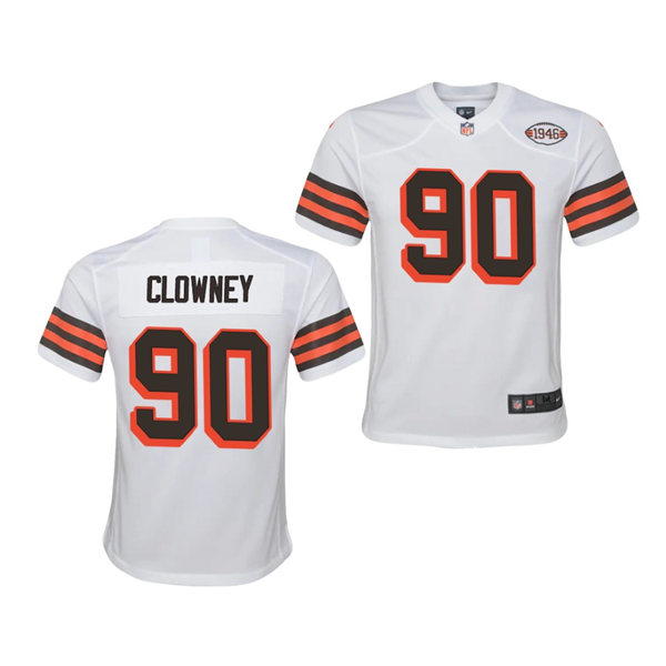 Youth Cleveland Browns #90 Jadeveon Clowney Nike 1946 Throwback White 75th Anniversary Game Jersey