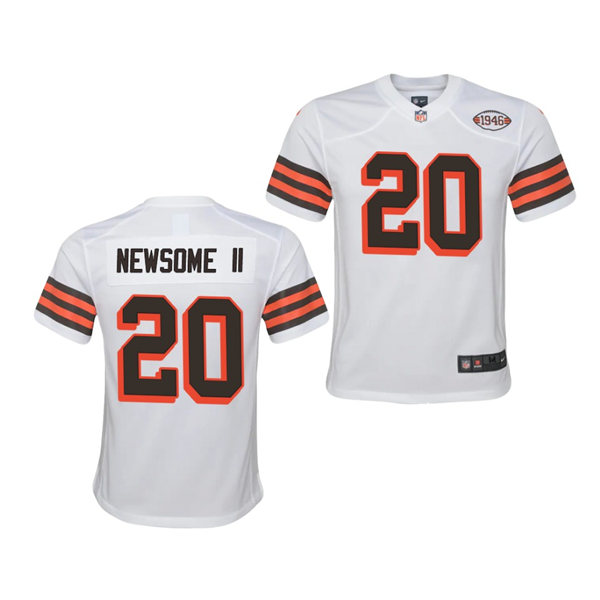 Youth Cleveland Browns #20 Greg Newsome II Nike 2021 White Retro 1946 75th Anniversary Jersey