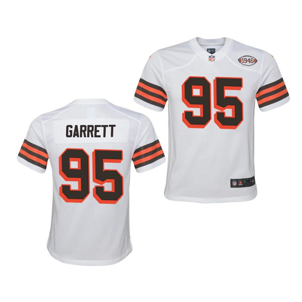 Youth Cleveland Browns #95 Myles Garrett Nike 2021 White Retro 1946 75th Anniversary Jersey Youth Cleveland Browns #95 Myles Garrett Nike 2021 White Retro 1946 75th Anniversary Jersey