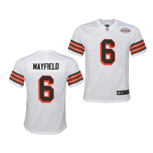 Youth Cleveland Browns #6 Baker Mayfield Nike 2021 White Retro 1946 75th Anniversary Jersey Youth Cleveland Browns #6 Baker Mayfield Nike 2021 White Retro 1946 75th Anniversary Jersey