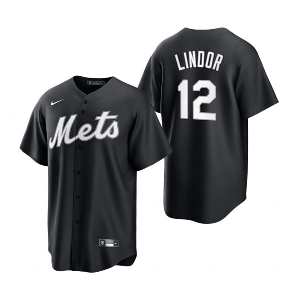 Mens New York Mets #12 Francisco Lindor Nike Stitched 2021 Black Fashion Jersey