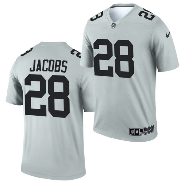 Men Las Vegas Raiders #28 Josh Jacobs Nike 2021 Silver Inverted Legend Jersey