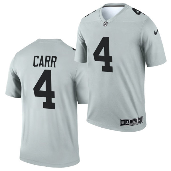 Men Las Vegas Raiders #4 Derek Carr Nike 2021 Silver Inverted Legend Jersey