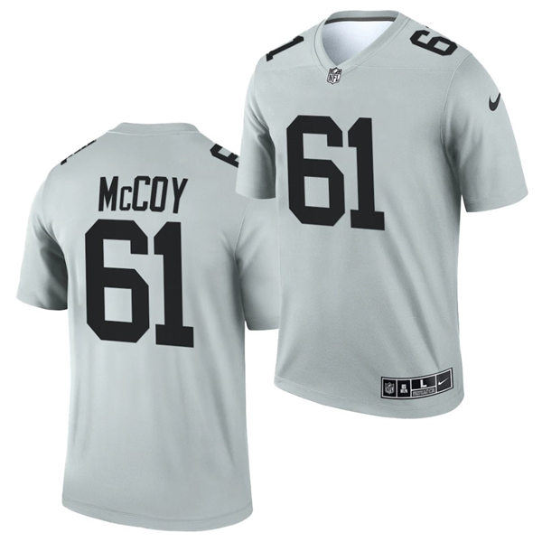Men Las Vegas Raiders #61 Gerald McCoy Nike 2021 Silver Inverted Legend Jersey