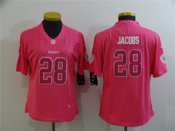 Womens Las Vegas Raiders #28 Josh Jacobs Nike Pink Fashion Jersey Womens Las Vegas Raiders #28 Josh Jacobs Nike Pink Fashion Jersey