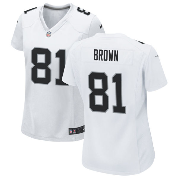 Womens Las Vegas Raiders Retired Player #81 Tim Brown Nike White Vapor Limited Jersey