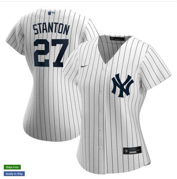 Womens New York Yankees #27 Giancarlo Stanton Nike White Home With Name Jersey