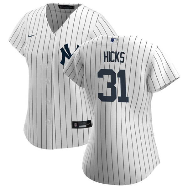 Womens New York Yankees #31 Aaron Hicks Nike White Home with Name Cool Base Jersey