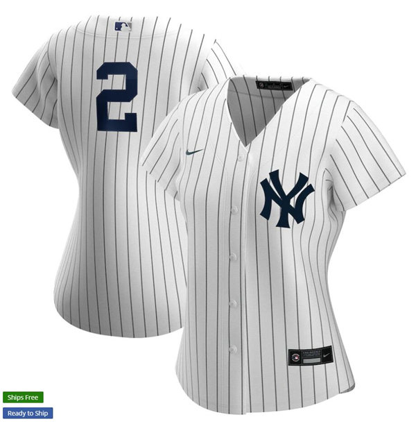 Womens New York Yankees #2 Derek Jeter Nike White Pinstripe Home Jersey