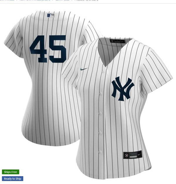 Womens New York Yankees #45 Gerrit Cole Nike White Pinstripe Home Jersey