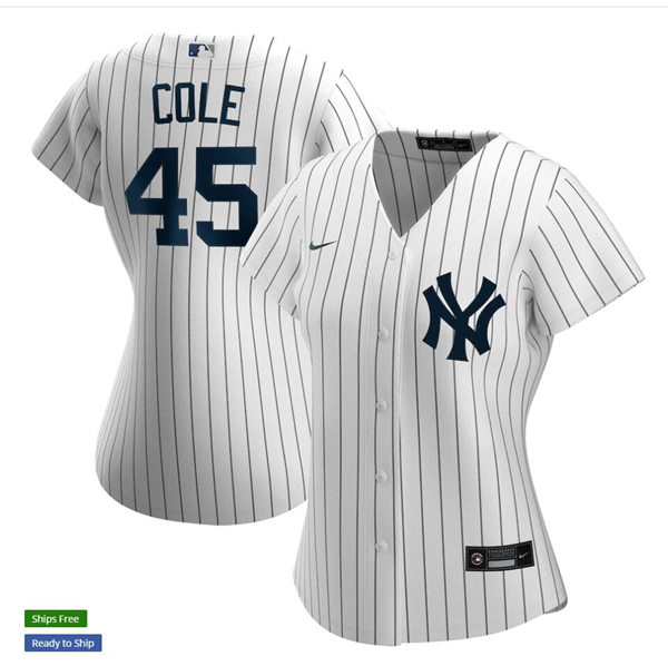 Womens New York Yankees #45 Gerrit Cole Nike White Home with Name Cool Base Jersey Womens New York Yankees #45 Gerrit Cole Nike White Home with Name Cool Base Jersey