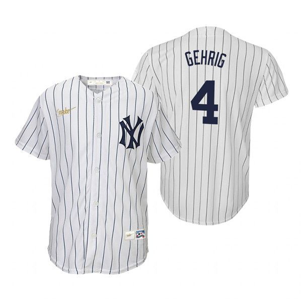 Youth New York Yankees #4 Lou Gehrig Nike White Cooperstown Collection Jersey