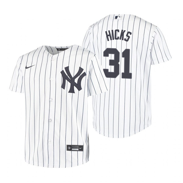 Youth New York Yankees #31 Aaron Hicks Nike White Home With Name Jersey Youth New York Yankees #31 Aaron Hicks Nike White Home With Name Jersey