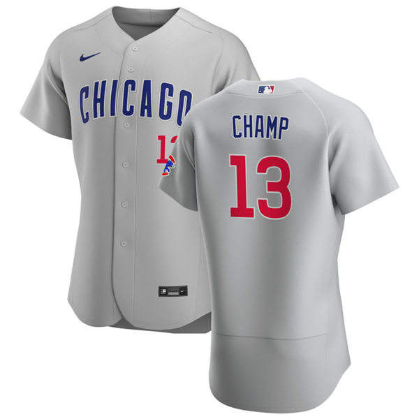 Mens WWE Champion Chicago Cubs #13 CM Punk Champ Nike Gray Road Flex Base Baseball Jersey