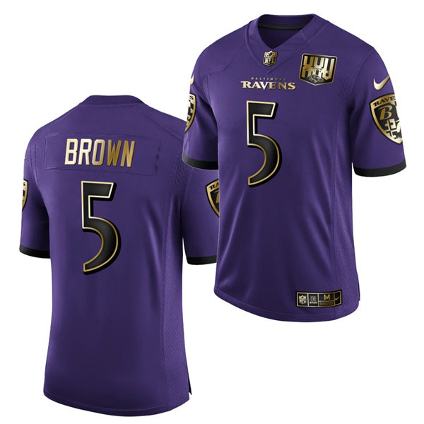 Mens Baltimore Ravens #5 Marquise Brown Nike Purple 25th Anniversary Speed Machine Golden Limited Jersey