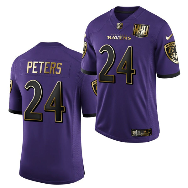 Mens Baltimore Ravens #24 Marcus Peters Nike Purple 25th Anniversary Speed Machine Golden Limited Jersey