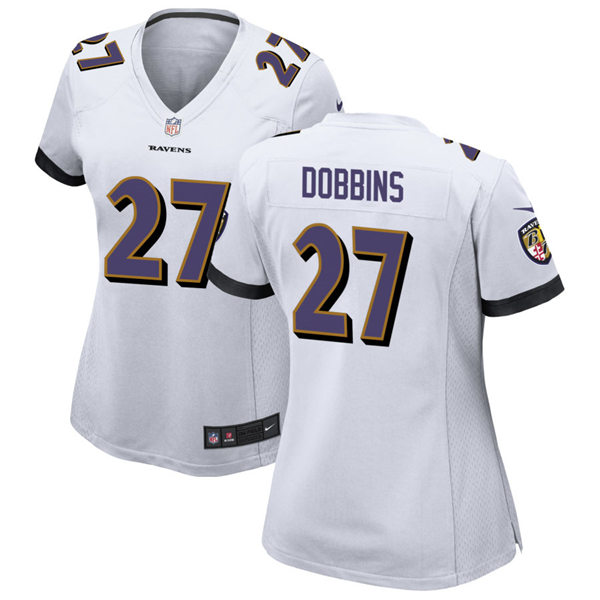 Womens Baltimore Ravens #27 J. K. Dobbins Nike White Vapor Limited Player Jersey