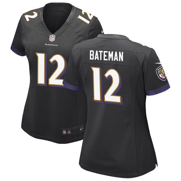 Womens Baltimore Ravens #12 Rashod Bateman Nike Black Vapor Limited Player Jersey