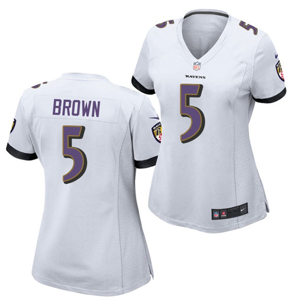 Womens Baltimore Ravens #5 Marquise Brown Nike White Vapor Limited Player Jersey