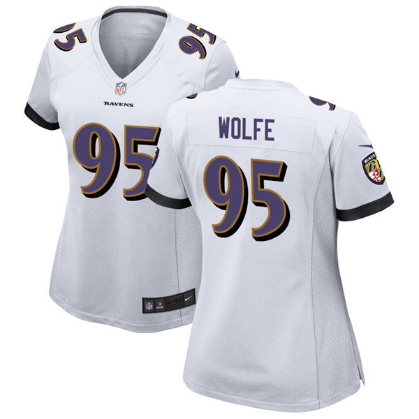 Womens Baltimore Ravens #95 Derek Wolfe Nike White Vapor Limited Player Jersey