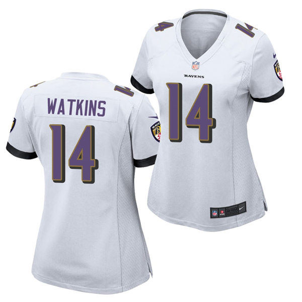 Womens Baltimore Ravens #14 Sammy Watkins Nike White Vapor Limited Player Jersey