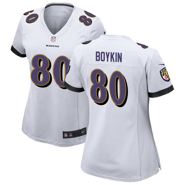 Womens Baltimore Ravens #80 Miles Boykin Nike White Vapor Limited Player Jersey