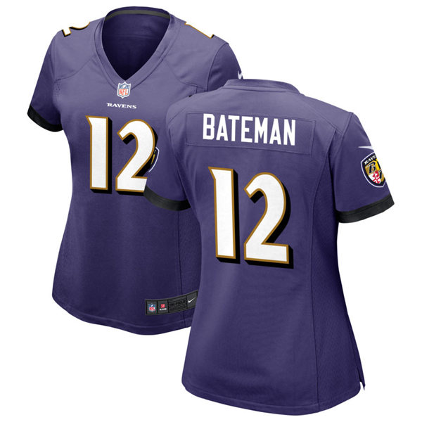 Womens Baltimore Ravens #12 Rashod Bateman Nike Purple Vapor Limited Player Jersey