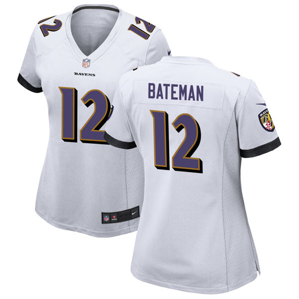 Womens Baltimore Ravens #12 Rashod Bateman Nike White Vapor Limited Player Jersey