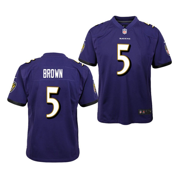 Youth Baltimore Ravens #5 Marquise Brown Nike Purple Stitched NFL Limited Jersey