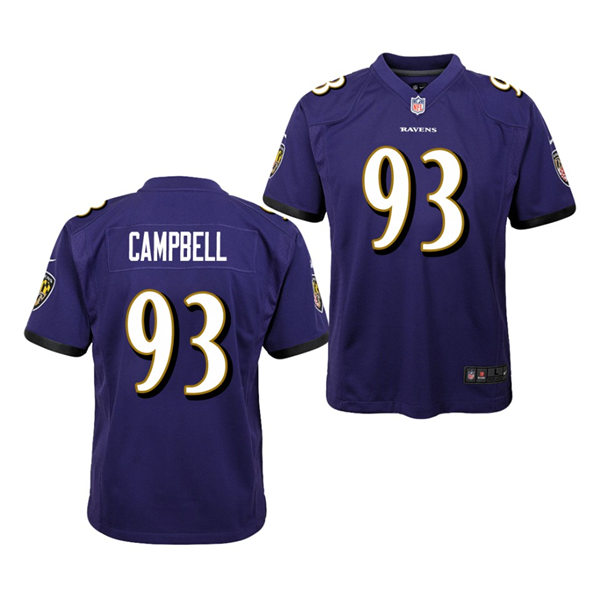 Youth Baltimore Ravens #93 Calais Campbell Nike Purple Stitched NFL Limited Jersey