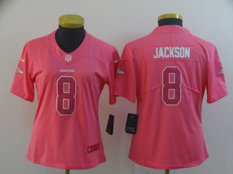 Womens Baltimore Ravens #8 Lamar Jackson Nike Pink Fashion Jersey