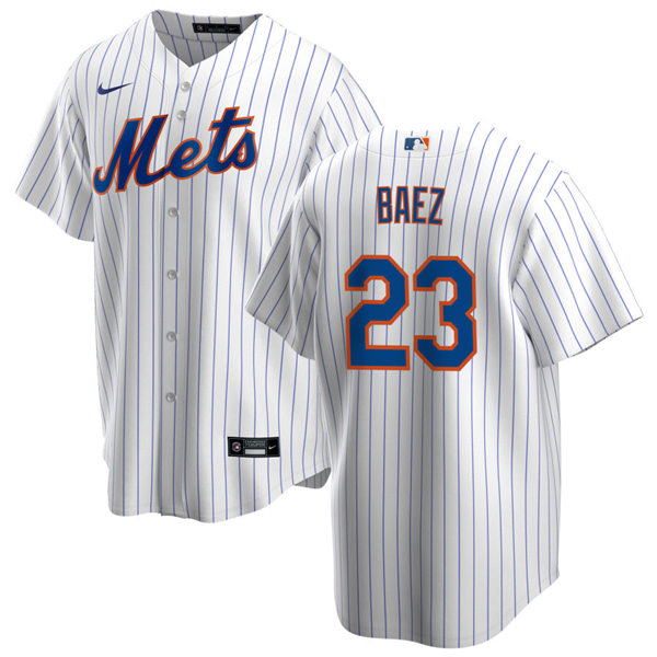 Youth New York Mets #23 Javier Baez Nike White Pinstripe Home Jersey