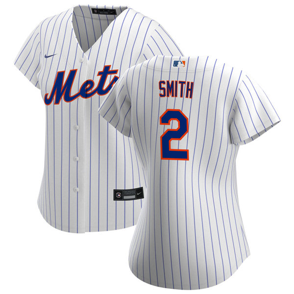 Womens New York Mets #2 Dominic Smith Nike White Pinstripe Home Jersey