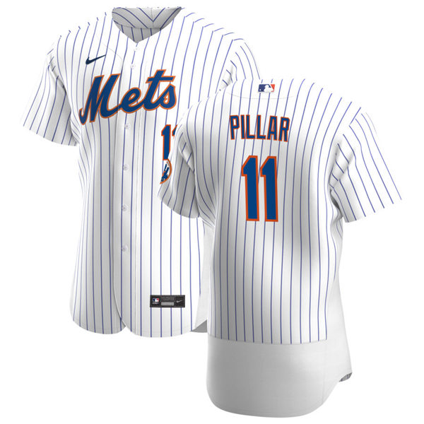Mens New York Mets #11 Kevin Pillar Nike Home White Pinstripe FlexBase Jersey