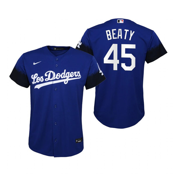 Youth Los Angeles Dodgers #45 Matt Beaty Nike Royal 2021 MLB City Connect Jersey