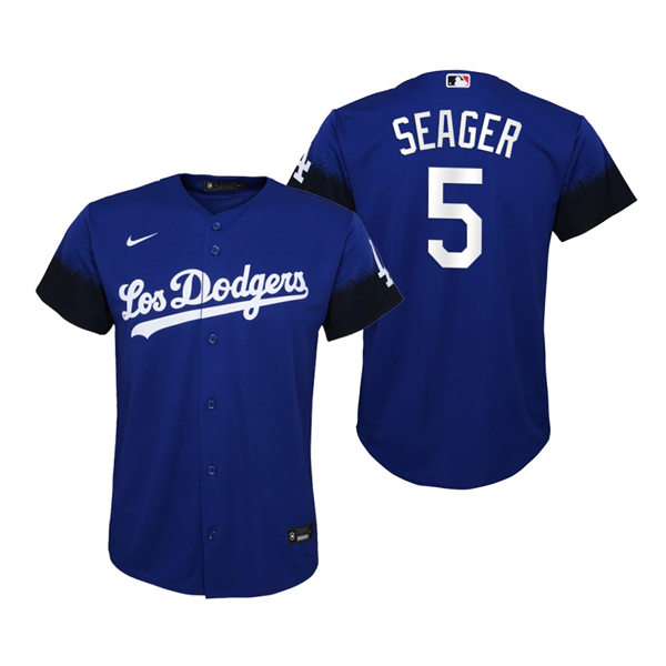 Youth Los Angeles Dodgers #5 Corey Seager Nike Royal 2021 MLB City Connect Jersey