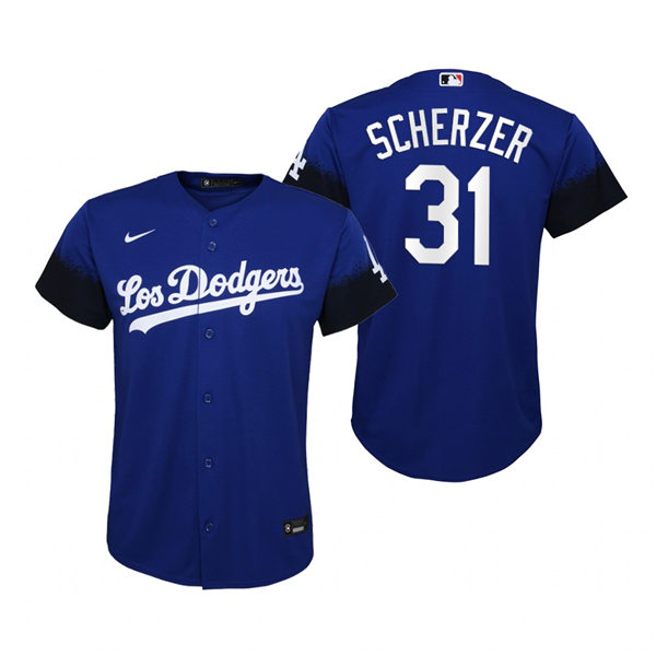 Youth Los Angeles Dodgers #31 Max Scherzer Nike Royal 2021 MLB City Connect Jersey