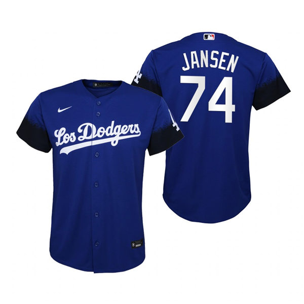 Youth Los Angeles Dodgers #74 Kenley Jansen Nike Royal 2021 MLB City Connect Jersey