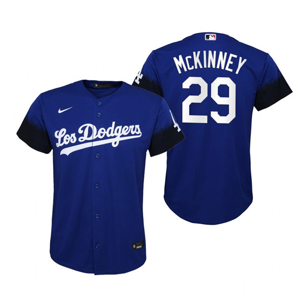 Youth Los Angeles Dodgers #29 Billy McKinney Nike Royal 2021 MLB City Connect Jersey Youth Los Angeles Dodgers #29 Billy McKinney Nike Royal 2021 MLB City Connect Jersey
