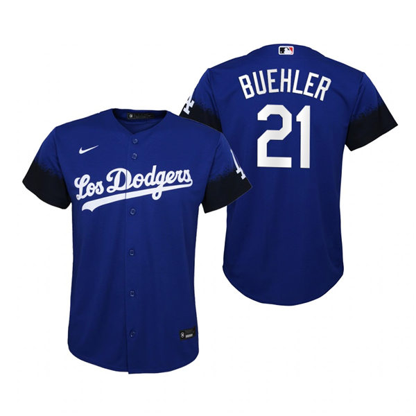 Youth Los Angeles Dodgers #21 Walker Buehler Nike Royal 2021 MLB City Connect Jersey