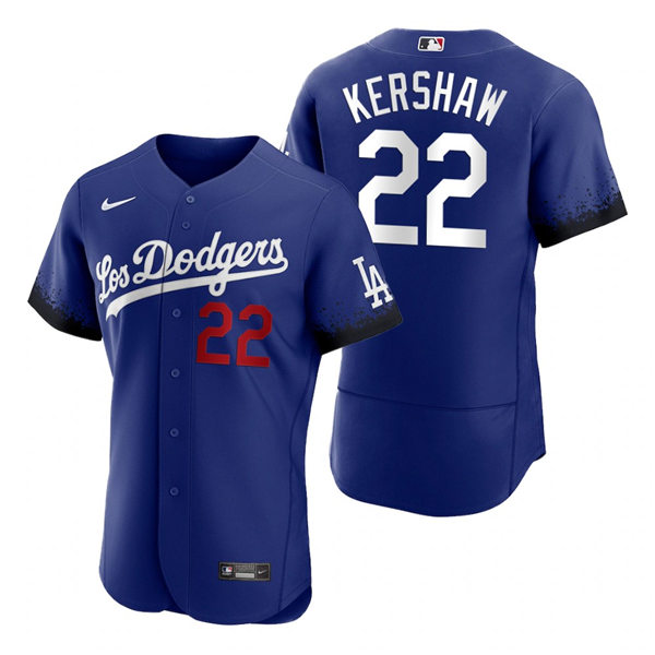 Mens Los Angeles Dodgers #22 Clayton Kershaw Nike Royal Stitched 2021 Los Angeles City Connect Jersey