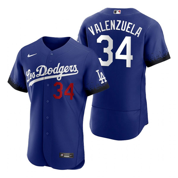 Mens Los Angeles Dodgers #34 Fernando Valenzuela Nike Royal Stitched 2021 Los Angeles City Connect Jersey