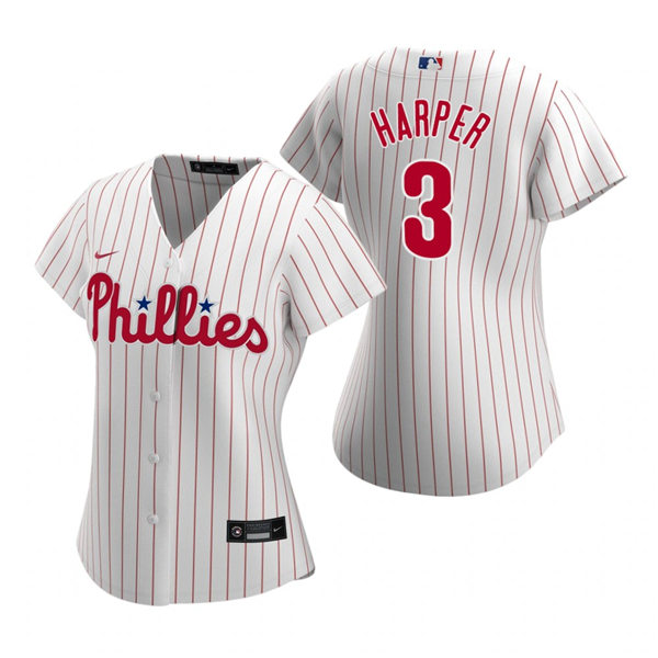 Womens Philadelphia Phillies #3 Bryce Harper Nike White Pinstripe Home Jersey