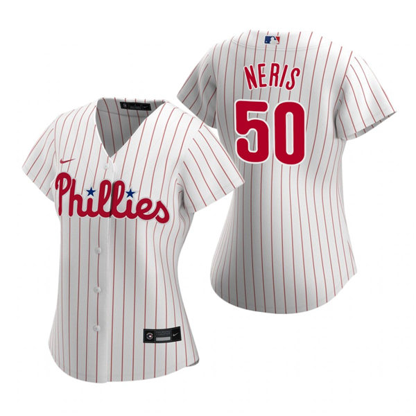 Womens Philadelphia Phillies #50 Hector Neris Nike White Pinstripe Home Jersey