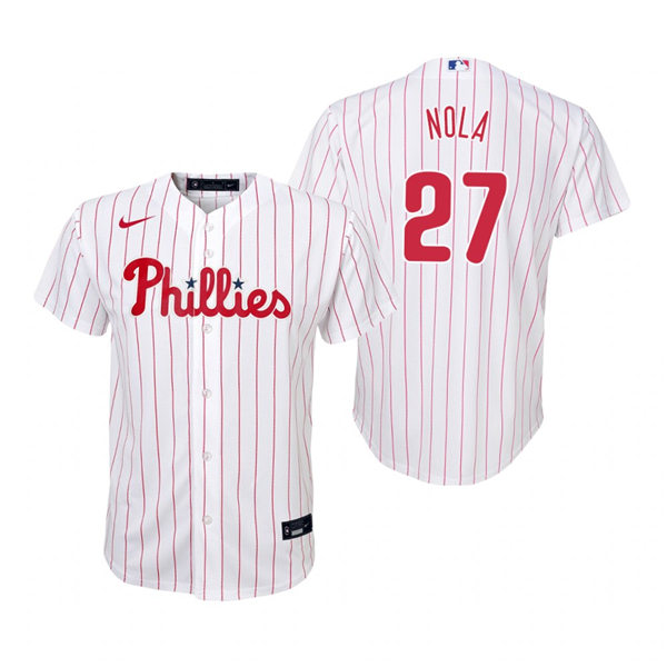 Youth Philadelphia Phillies #27 Aaron Nola Nike White Pinstripe Home Jersey Youth Philadelphia Phillies #27 Aaron Nola Nike White Pinstripe Home Jersey