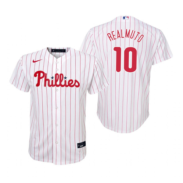 Youth Philadelphia Phillies #10 J. T. Realmuto Nike White Pinstripe Home Jersey