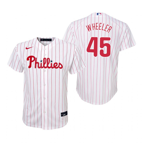 Youth Philadelphia Phillies #45 Zack Wheeler Nike White Pinstripe Home Jersey