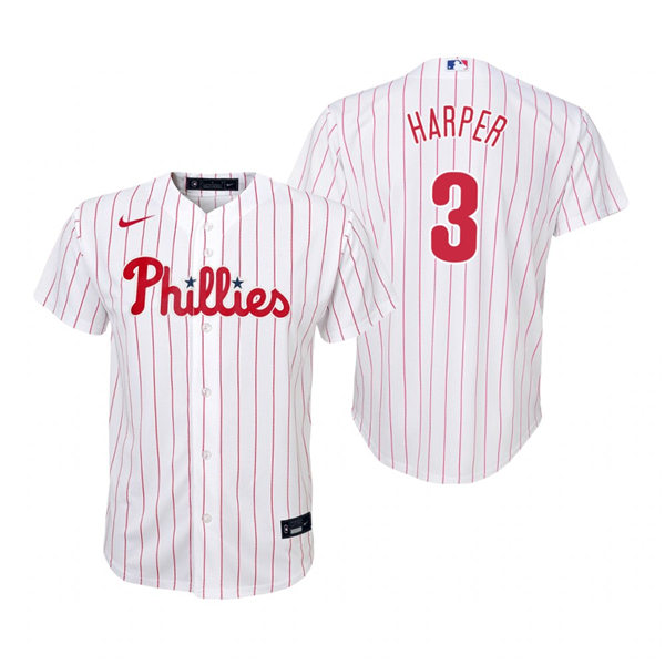 Youth Philadelphia Phillies #3 Bryce Harper Nike White Pinstripe Home Jersey